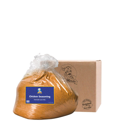 Bag of chicken seasoning with a branded box on a white background