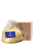 Bag of garlic salt with a branded box on a white background