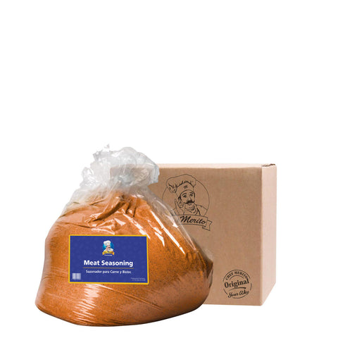 Bag of meat seasoning with a cardboard box on a white background